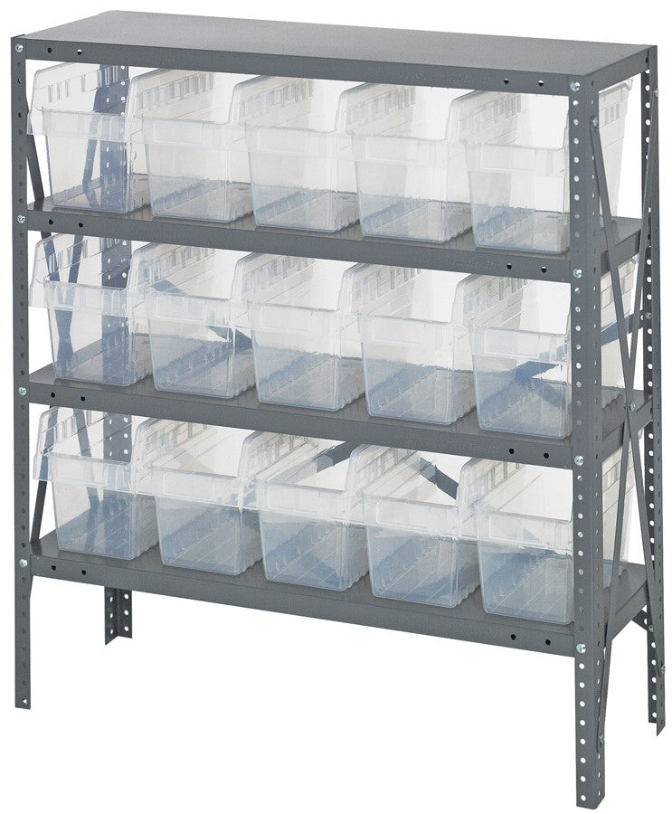 Clear View Store-Max 8" Shelf Bin Steel 1839-SB804CL