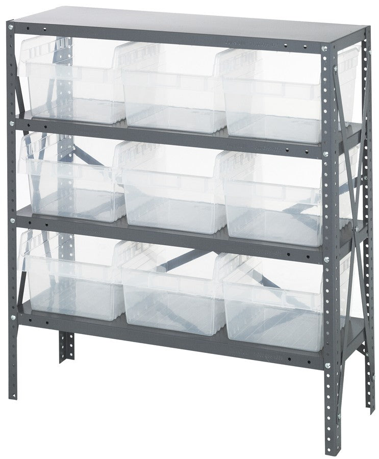 Clear View Store-Max 8" Shelf Bin Steel 1839-SB810CL