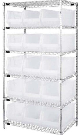 24"W x 36"L x 74"H 6 SHELF UNIT WR6-953954CL CLEAR-VIEW CHROME WIRE UNITS WITH HULK 24" CONTAINERS
