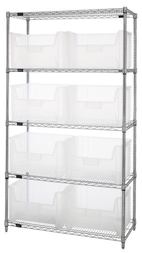 18"W x 42"L x 74"H 5 SHELF UNIT Clear-view Giant Stack Hopper Bin Wire Chrome Shelving WR5-700CL