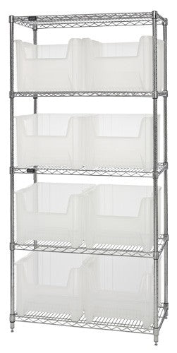18"W x 36"L x 74"H 5 SHELF UNIT Clear-view Giant Stack Hopper Bin Wire Chrome Shelving WR5-800CL