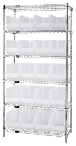 18"W x 36"L x 74"H, 6 Shelf Unit W/ 20 Bins