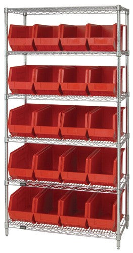 18"W x 36"L x 74"H, 6 Shelf Unit W/ 20 Bins