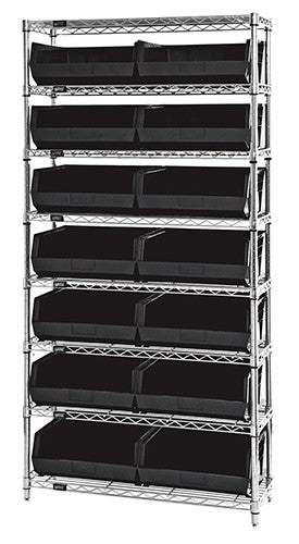 14"W x 36"L x 74"H, 8 Shelf Unit W/14 Bins