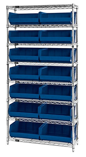 14"W x 36"L x 74"H, 8 Shelf Unit W/14 Bins