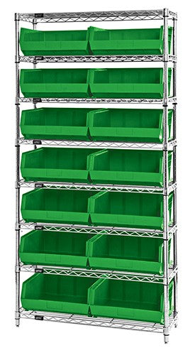14"W x 36"L x 74"H, 8 Shelf Unit W/14 Bins