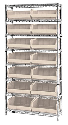 14"W x 36"L x 74"H, 8 Shelf Unit W/14 Bins