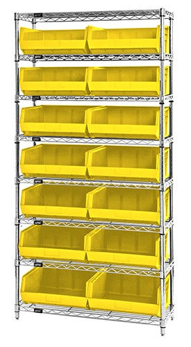 14"W x 36"L x 74"H, 8 Shelf Unit W/14 Bins