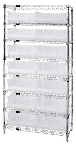 14"W x 36"L x 74"H, 8 Shelf Unit W/14 Bins