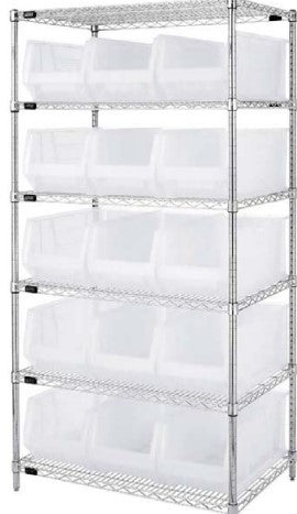 24"W x 48"L x 74"H 5 SHELF UNIT WR6-957CL CLEAR-VIEW CHROME WIRE UNITS WITH HULK 24" CONTAINERS