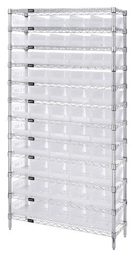 Clear-View Wire Shelving Complete Bins WR12-104CL