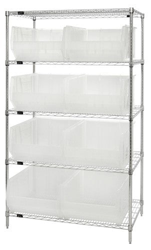 24"W x 42"L x 74"H 5 SHELF UNIT WR5-955CL CLEAR-VIEW CHROME WIRE UNITS WITH HULK 24" CONTAINERS