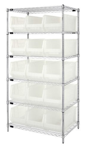 24"W x 36"L x 74"H 6 SHELF UNIT WR6-953CL  CLEAR-VIEW CHROME WIRE UNITS WITH HULK 24" CONTAINERS
