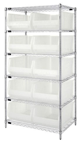 24"W x 36"L x 74"H 6 SHELF UNIT WR6-954CL CLEAR-VIEW CHROME WIRE UNITS WITH HULK 24" CONTAINERS