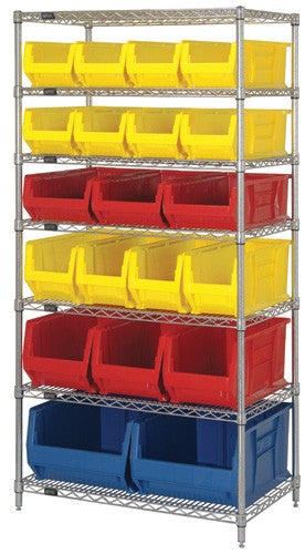 24"W x 36"L x 74"H 7 SHELF UNIT WR7-20-MIXCL CLEAR-VIEW  CHROME WIRE UNITS WITH HULK 24" CONTAINERS