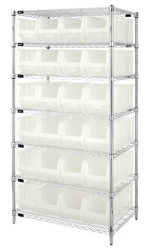 24"W x 36"L x 74"H 7 SHELF UNIT WR7-951CL CLEAR-VIEW CHROME WIRE UNITS WITH HULK 24" CONTAINERS