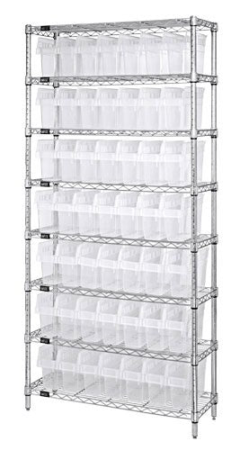 WIRE SHELVING UNITS WITH CLEAR-VIEW STORE-MAX 8" SHELF BINS WR8-801CL