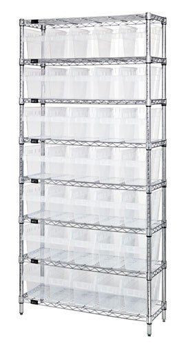 WIRE SHELVING UNITS WITH CLEAR-VIEW STORE-MAX 8" SHELF BINS WR8-804CL