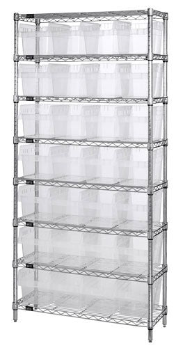WIRE SHELVING UNITS WITH CLEAR-VIEW STORE-MAX 8" SHELF BINS WR8-807CL