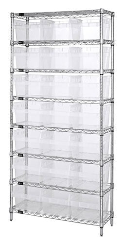 WIRE SHELVING UNITS WITH CLEAR-VIEW STORE-MAX 8" SHELF BINS WR8-809CL