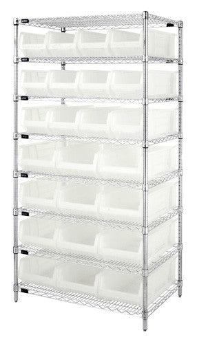 24"W x 36"L x 74"H 8 SHELF UNIT WR8-950952CL CLEAR-VIEW CHROME WIRE UNITS WITH HULK 24" CONTAINERS