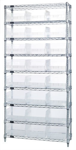 WIRE SHELVING UNITS WITH CLEAR-VIEW STORE-MORE SHELF BINS WR9-216CL